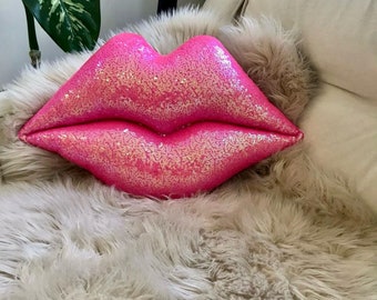 Sugar Pink Lips Glitter  Throw Pillow Hot Lips Shaped Decorative Pillow Double Sided Sequin Glitter Kiss Pillow Doble Sİded Shimmer Lips