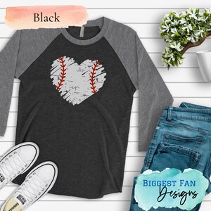 Baseball Mom Distressed Heart Raglan Sleeve Tee - Vintage Baseball Shirt 3/4 Sleeve - Mom cute baseball Shirt