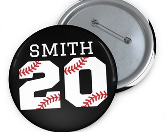 CUSTOM Baseball Mom Button - Pin Button for Baseball Moms - Personalization with Name and Number