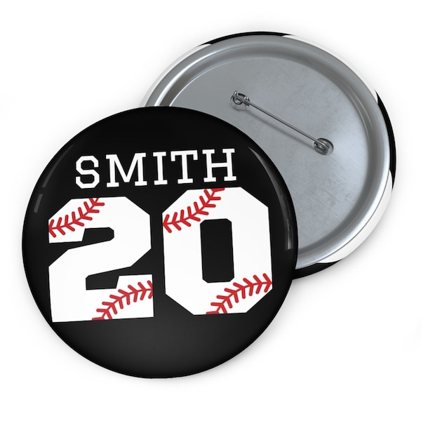 CUSTOM Baseball Mom Button - Pin Button for Baseball Moms - Personalization with Name and Number