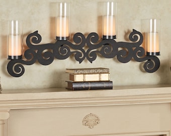 Saint Thomas Steel Wall Candelabra Sconce | Includes Glass Hurricanes | Elegant Openwork Scrolls