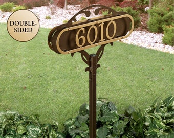 Paris Double Sided Address Yard Stake Sign | Custom Metal Home Number for Outdoor | 1-5 Numbers