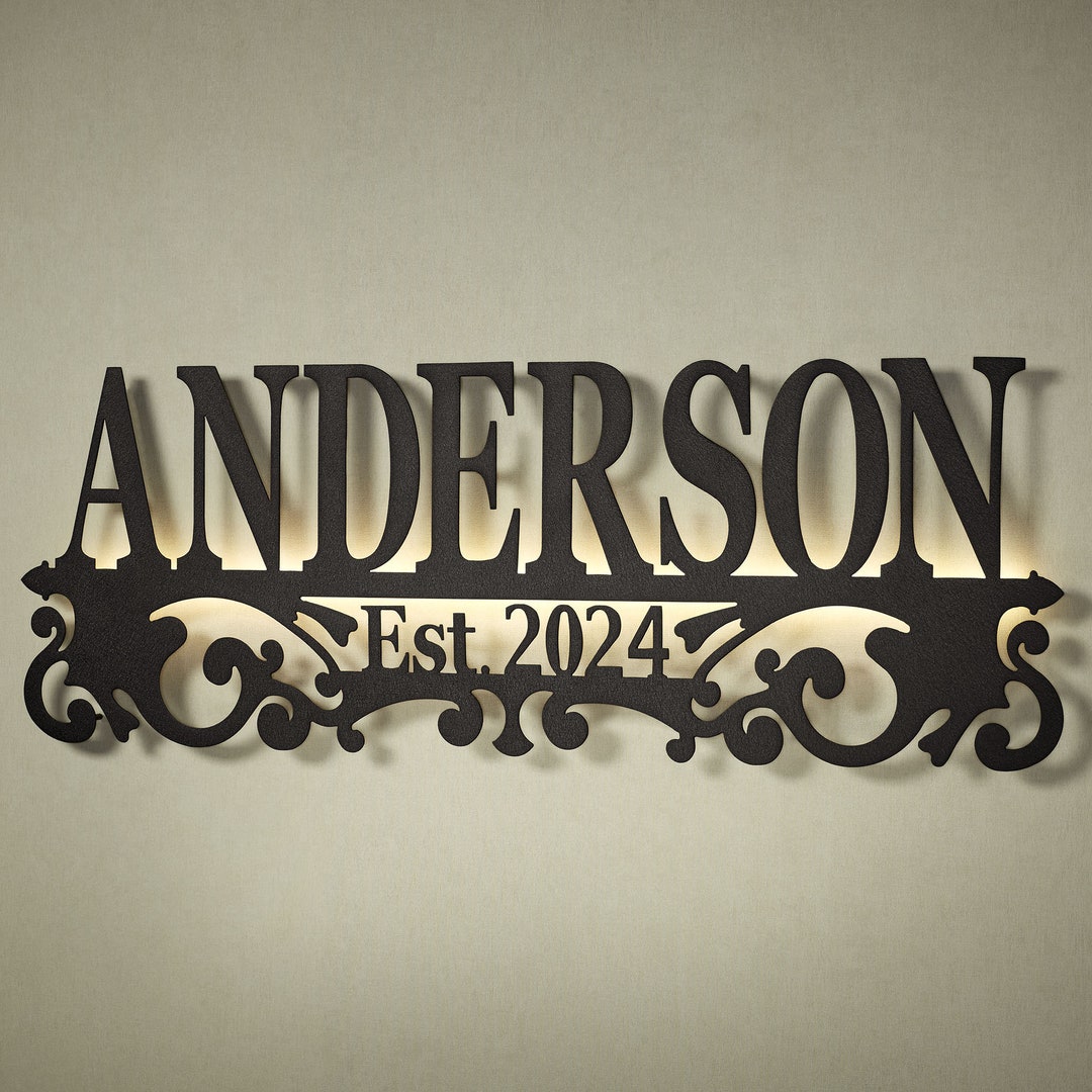 Personalized LED Lighted Family Name Sign | Metal Wall Art, Optional ...