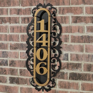 LaRoyal House Number Address Wall Plaque with Openwork Scrolls | Custom Home Numbers Wall Sign for Outdoor | 1-5 Vertical House Numbers