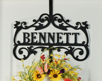 Bower Over the Door Personalized Wreath Hanger with Last Name | Indoor Outdoor | Custom Last Name Seasonal Wreath Holder