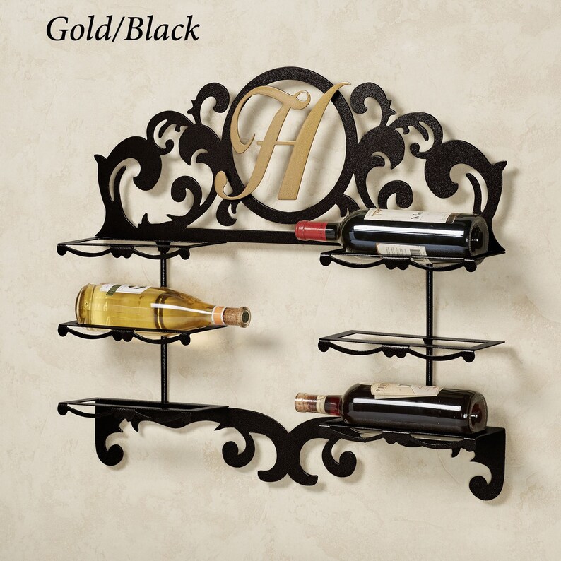 Personalized Metal Wall Wine Rack With Custom Last Name Family Letter