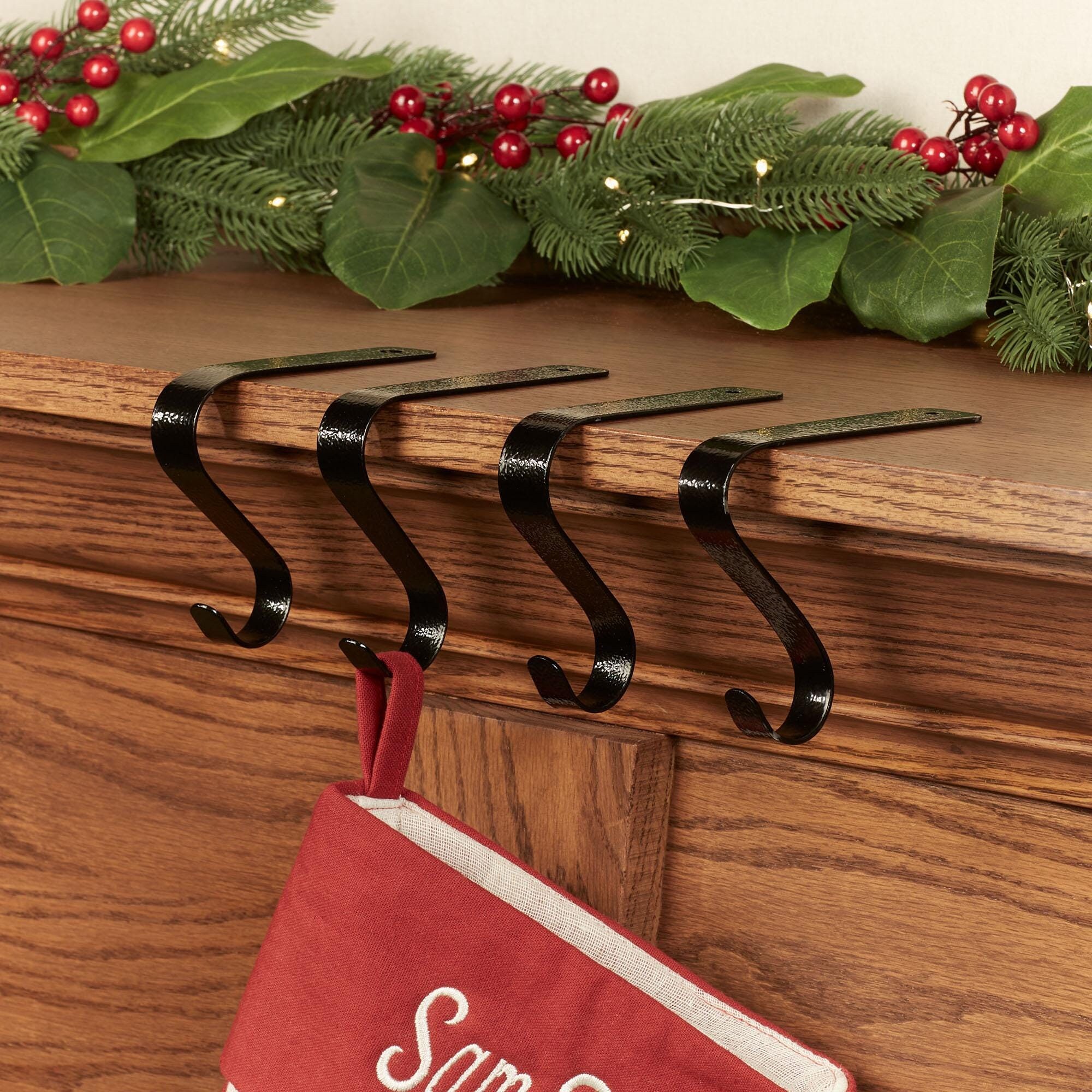 Set Of 4 Weighted Marble Stocking Holders For Mantle – Non-Slip, White, Metal
