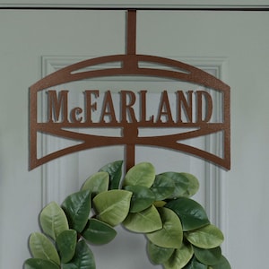 Fellows Over the Door Personalized Wreath Hanger | Modern Style Metal Wreath Holder with Custom Last Name | Displays Your Seasonal Wreaths