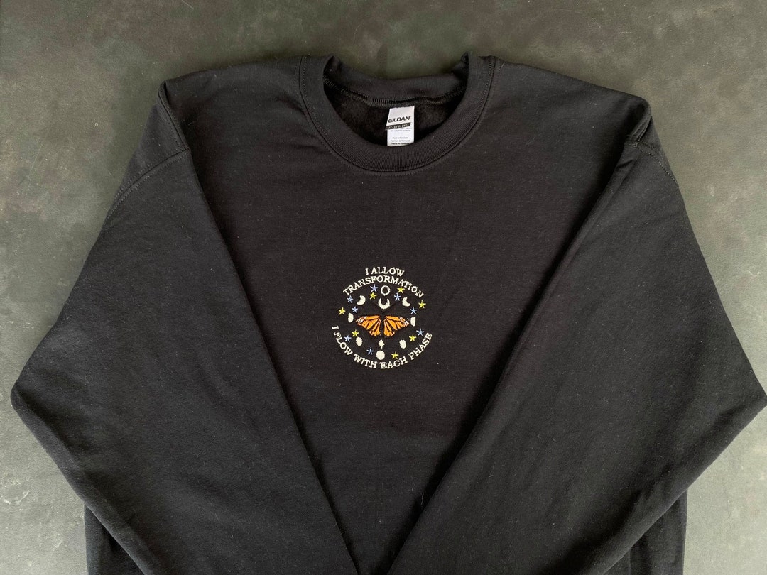 Moon Phases Embroidery Sweatshirt, Butterfly and Stars Crewneck ...