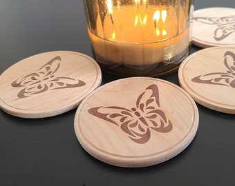 Wooden Butterfly Coaster Set. Coffee Table Coaster, Bar Boaster. Handmade Gift for Party Favor, Birthdays, Thanksgiving, Christmas Gift.
