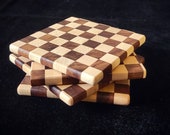Wooden Checkered Coaster Set. Handmade Coffee Table Coasters, Bar coasters. Gift for Housewarming, Thanksgiving, Gift for Christmas.