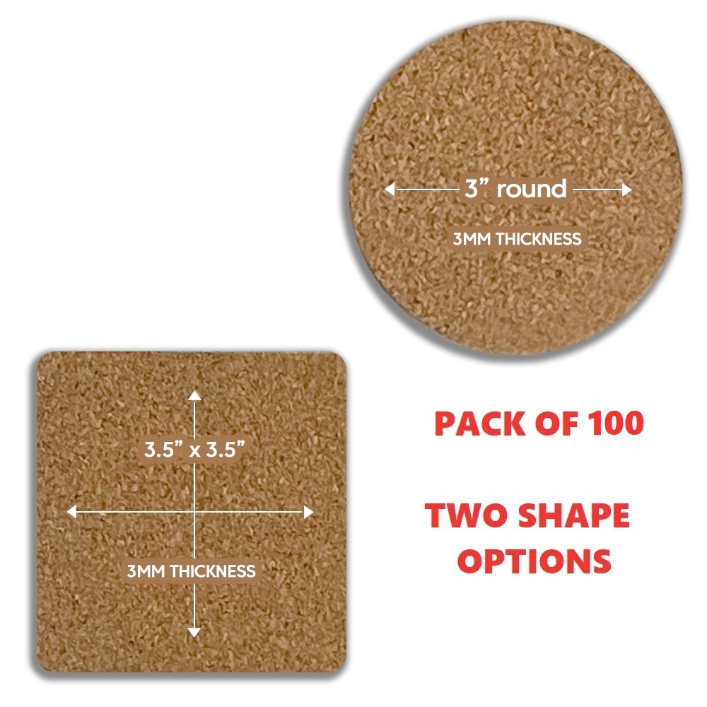 Cork Coasters for Drinks - 50 Pack 3.5 Round Blank Coasters.