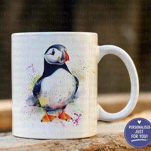 Personalised Puffin Mug, Country Kitchen Mug & Coaster Set, Ceramic Coffee Cup With Name image 4