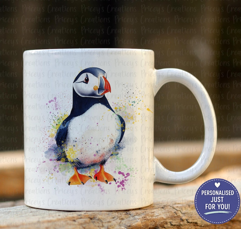 Personalised Puffin Mug, Country Kitchen Mug & Coaster Set, Ceramic Coffee Cup With Name image 4