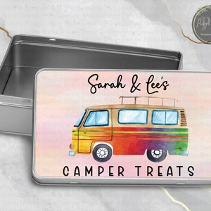 Personalised Camper Tin, Treat Sweet Tin, Gift For Campervan Owner, Biscuit Box, Custom Camper Accessories