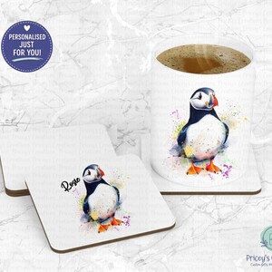 Personalised Puffin Mug, Country Kitchen Mug & Coaster Set, Ceramic Coffee Cup With Name image 5