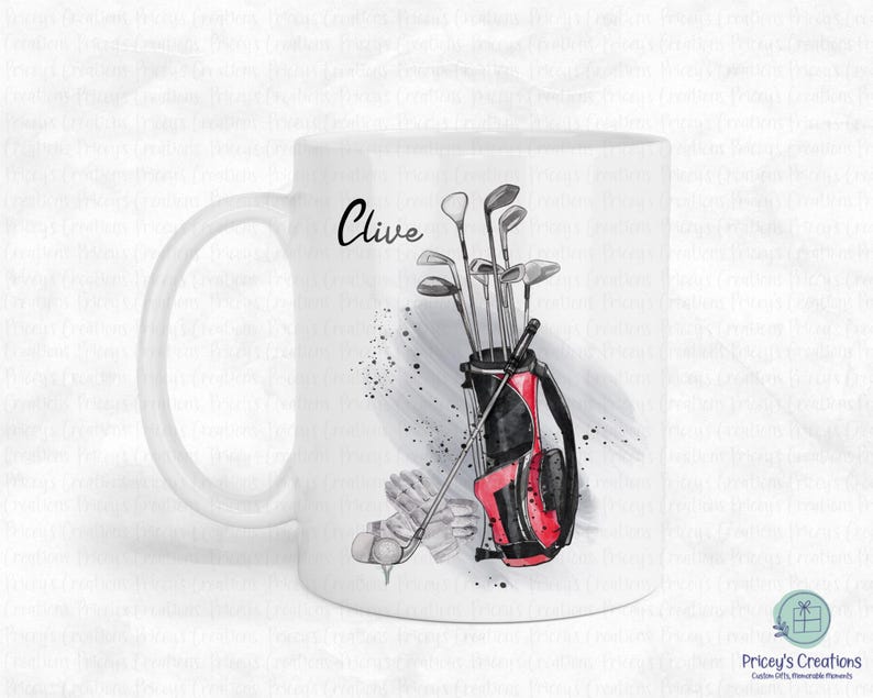 Personalised Golf Mug Custom Name Watercolour Golfer Gift Fathers Day Birthday Grandad Present image 1