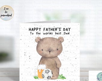 Personalised Dad Card, Father’s Day Bear, Golf Football Cricket Tennis DIY Gym