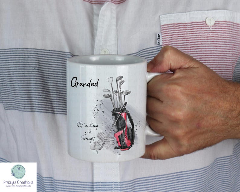 Personalised Golf Mug Custom Name Watercolour Golfer Gift Fathers Day Birthday Grandad Present image 7