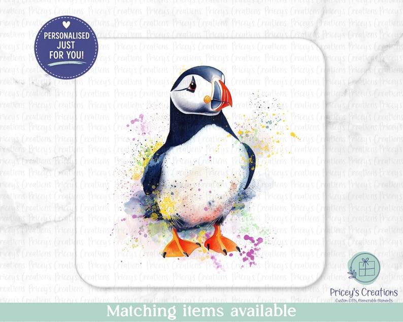 Personalised Puffin Mug, Country Kitchen Mug & Coaster Set, Ceramic Coffee Cup With Name image 3