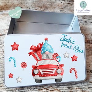 Personalised Christmas Tin, Kids, Sweet Tins, Cookie, Biscuit Tin, Goodie Tin, Treat Tin, Family Tin, Family Treats, Gnomes, Christmas Gnome