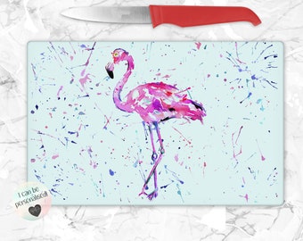 Retro Pink Flamingo  Glass Chopping Board Kitchen Worktop Saver Protector 