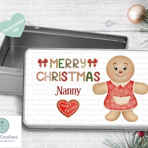 Personalised Christmas Tin, Gingerbread Sweet Cookie Keepsake Tin for Grandparent