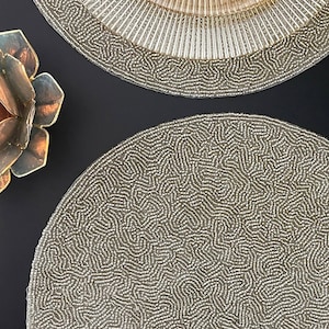 Luxury beaded handmade placemat, elegant silver decorative centrepiece