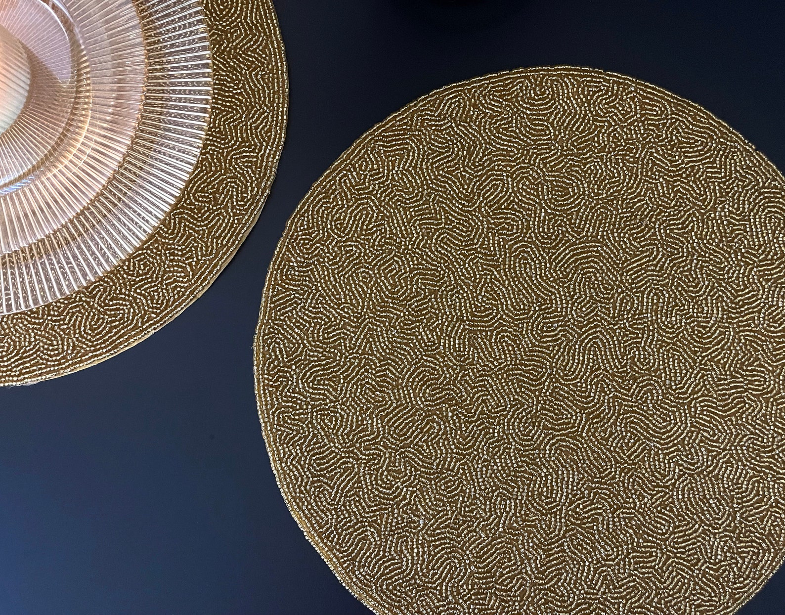 Luxury Beaded Handmade Placemat, Rich Look Gold Decorative Centrepiece