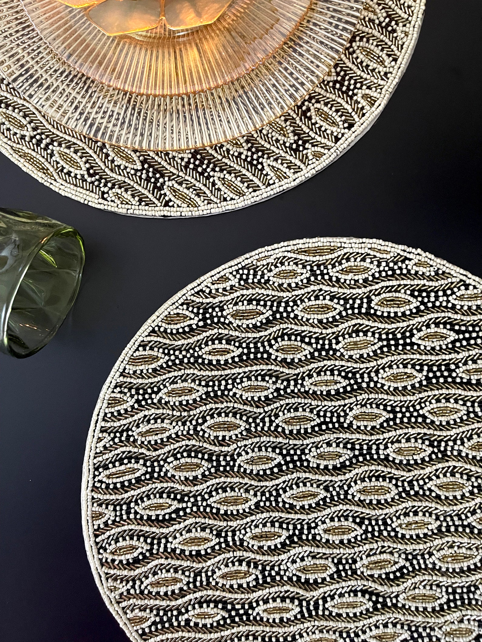 Luxury Beaded Handmade Placemat Black White and Gold Etsy