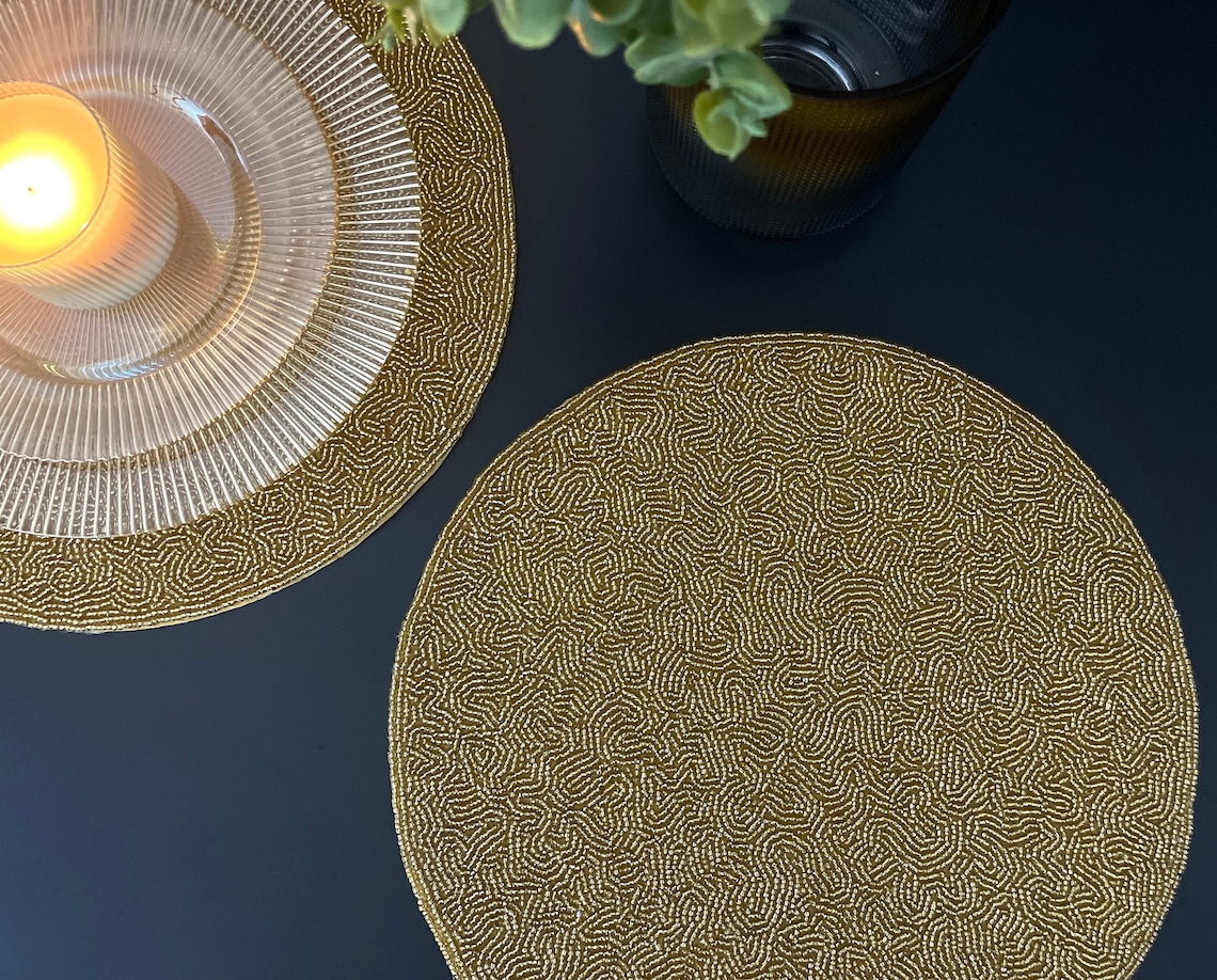 Luxury Beaded Handmade Placemat Rich Look Gold Decorative Etsy UK