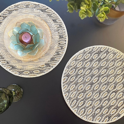 Handmade Black and Gold Beaded Placemat Etsy