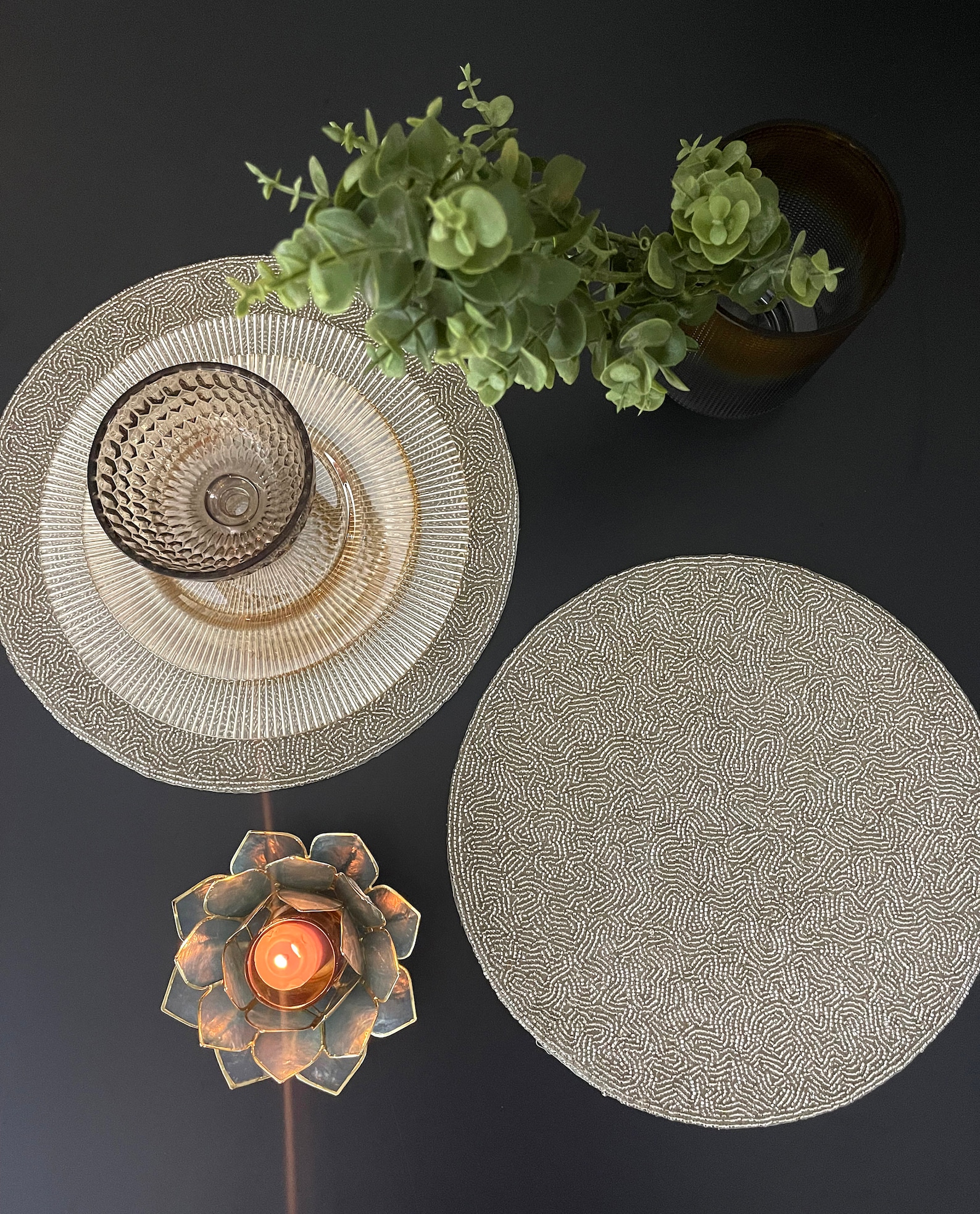 Luxury Beaded Handmade Placemat, Elegant Silver Decorative Centrepiece