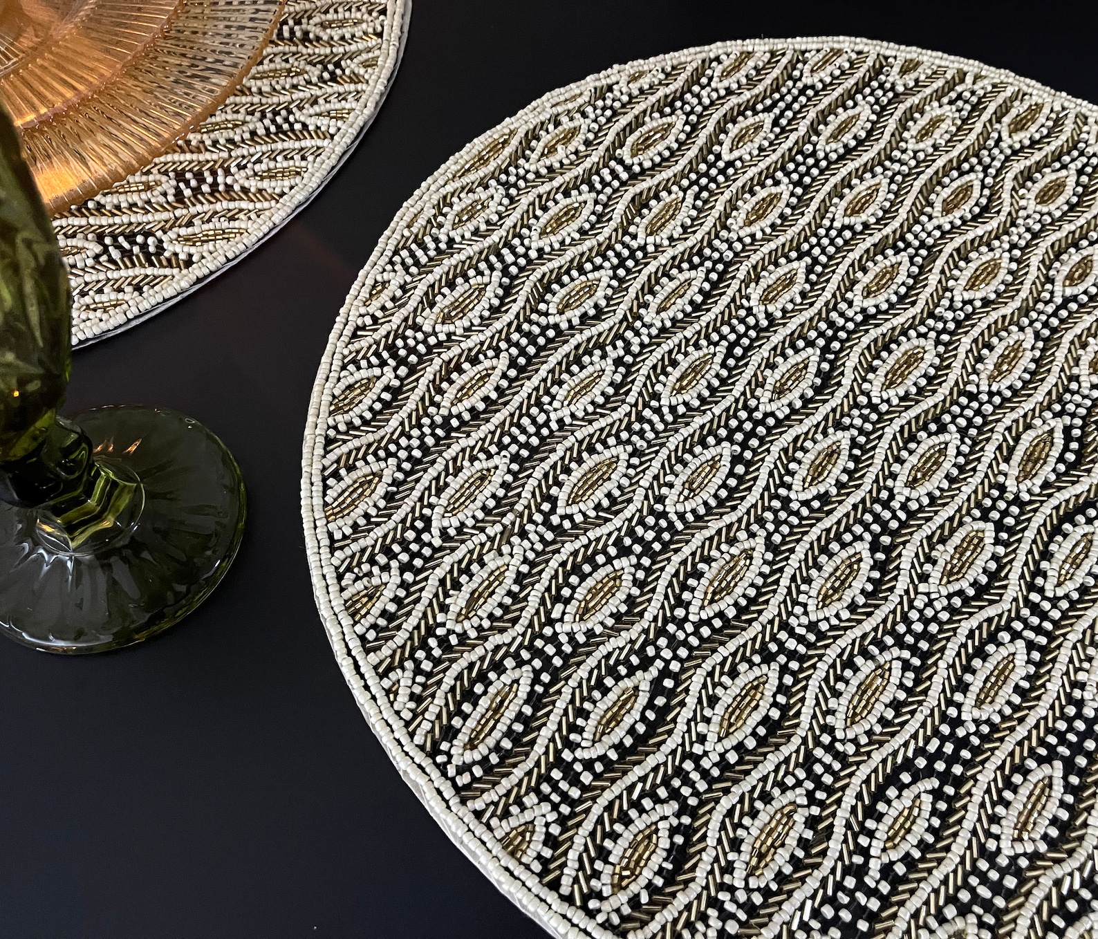 Luxury Beaded Handmade Placemat Black White and Gold Etsy