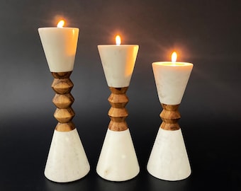 Set of 3, Marble Tealight candle Holder 10", 9" and 8"
