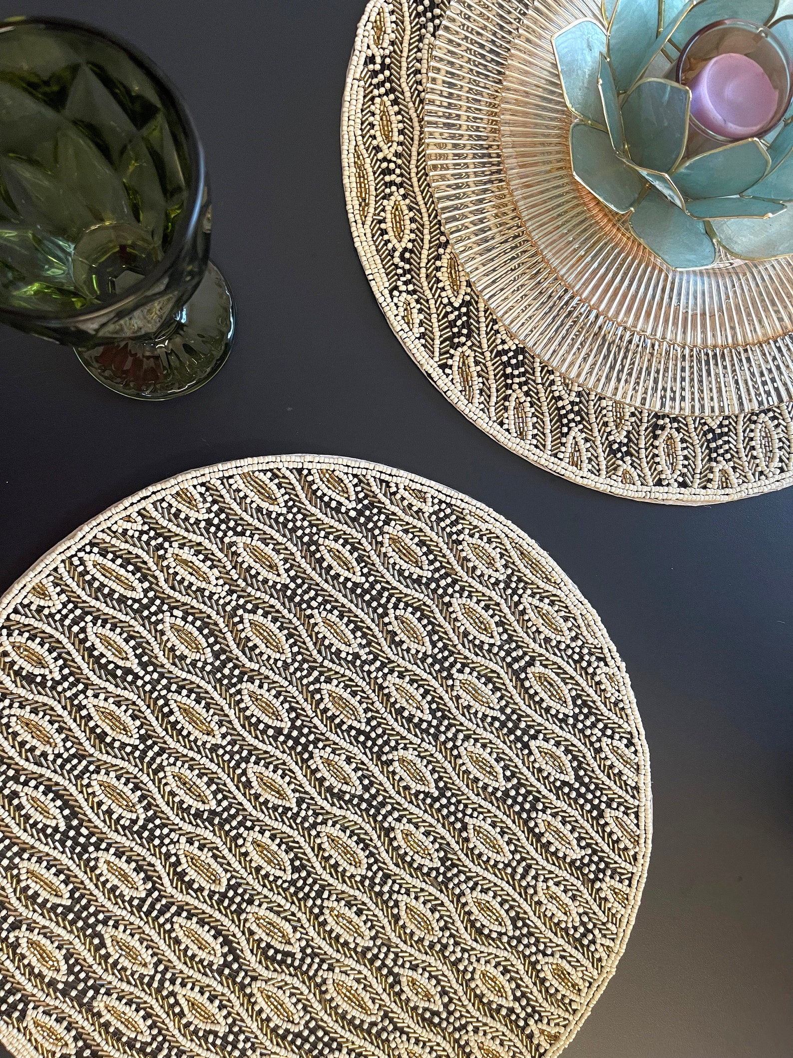 Luxury Beaded Handmade Placemat Black White and Gold Etsy