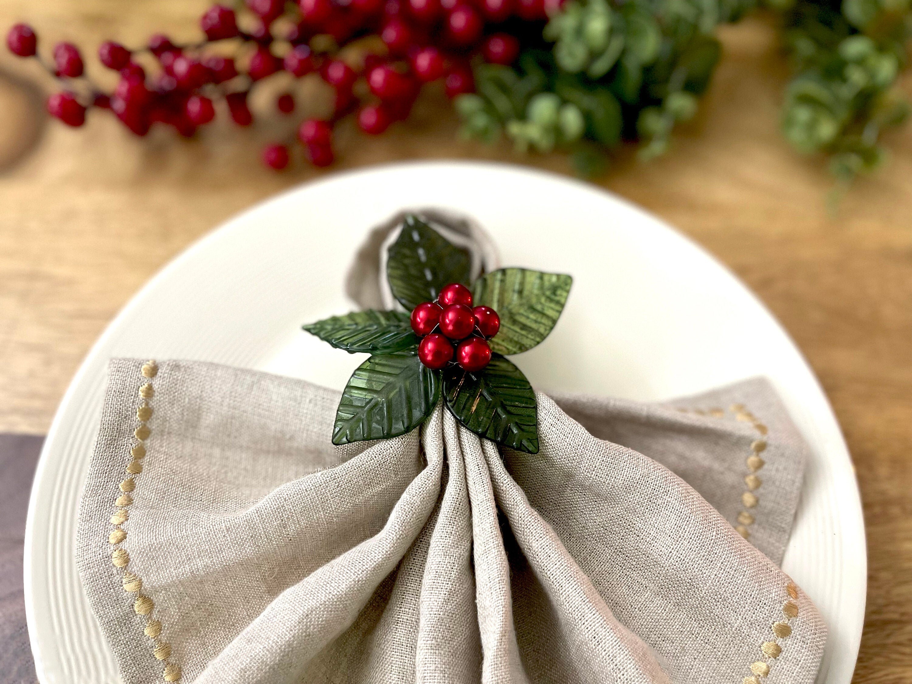 Napkin Rings Set of 4/6 Holly Berries Red and Green Etsy UK