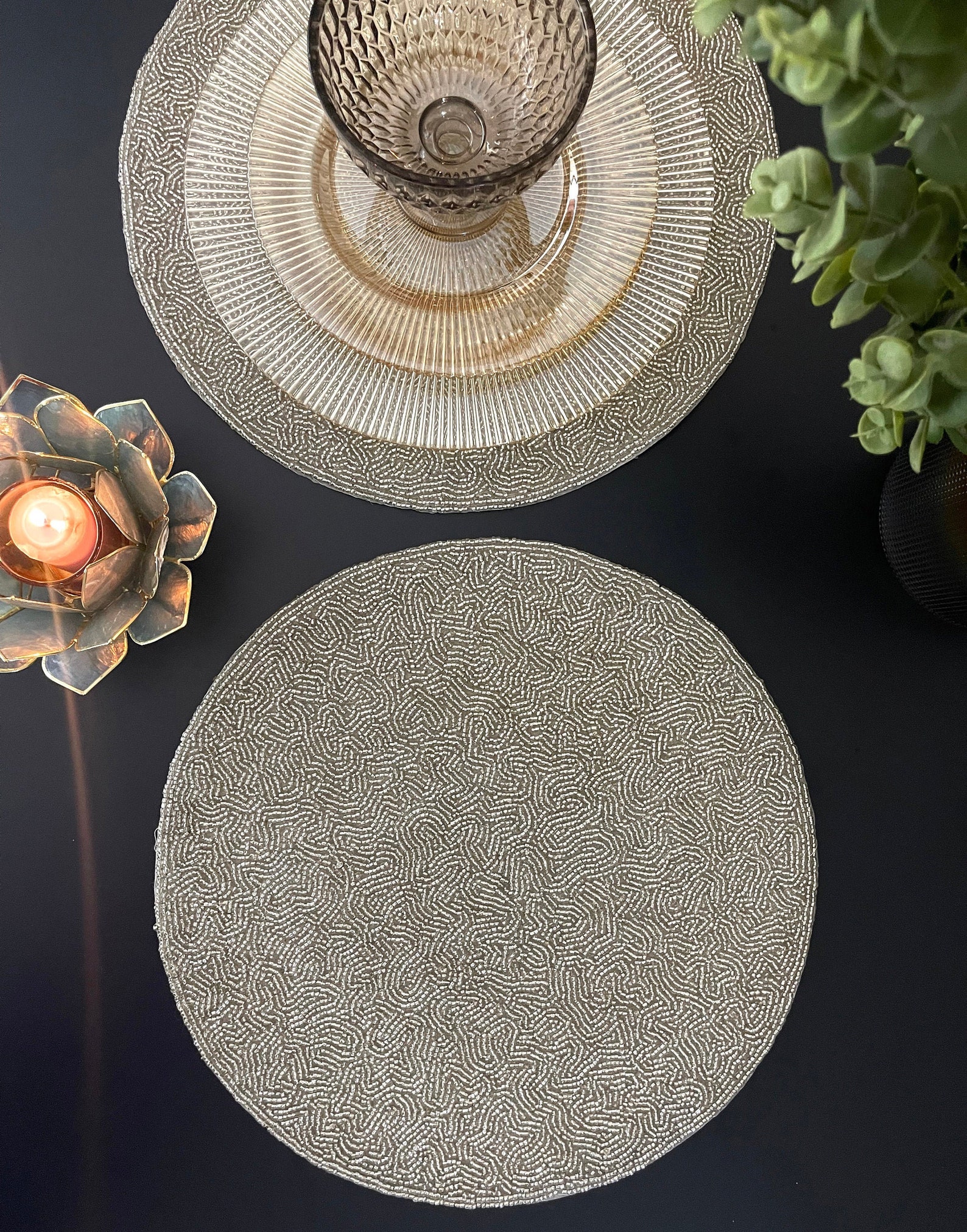 Luxury beaded handmade placemat elegant silver decorative Etsy