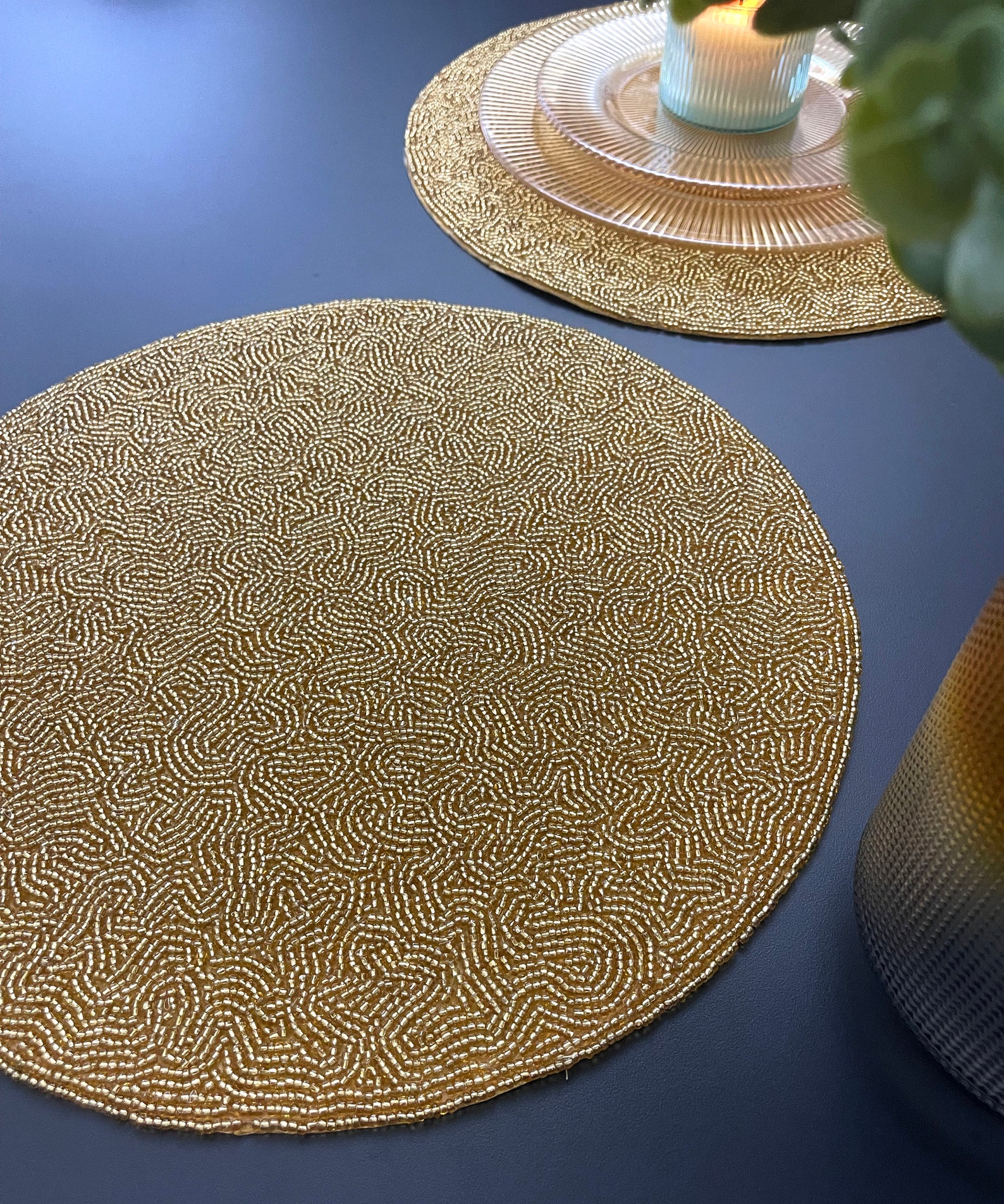 Luxury Beaded Handmade Placemat, Rich Look Gold Decorative Centrepiece