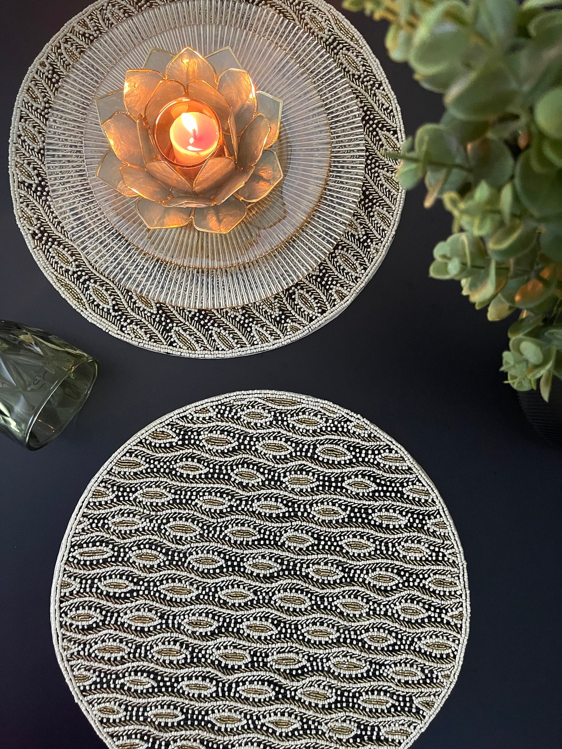 Luxury Beaded Handmade Placemat Black White and Gold Etsy