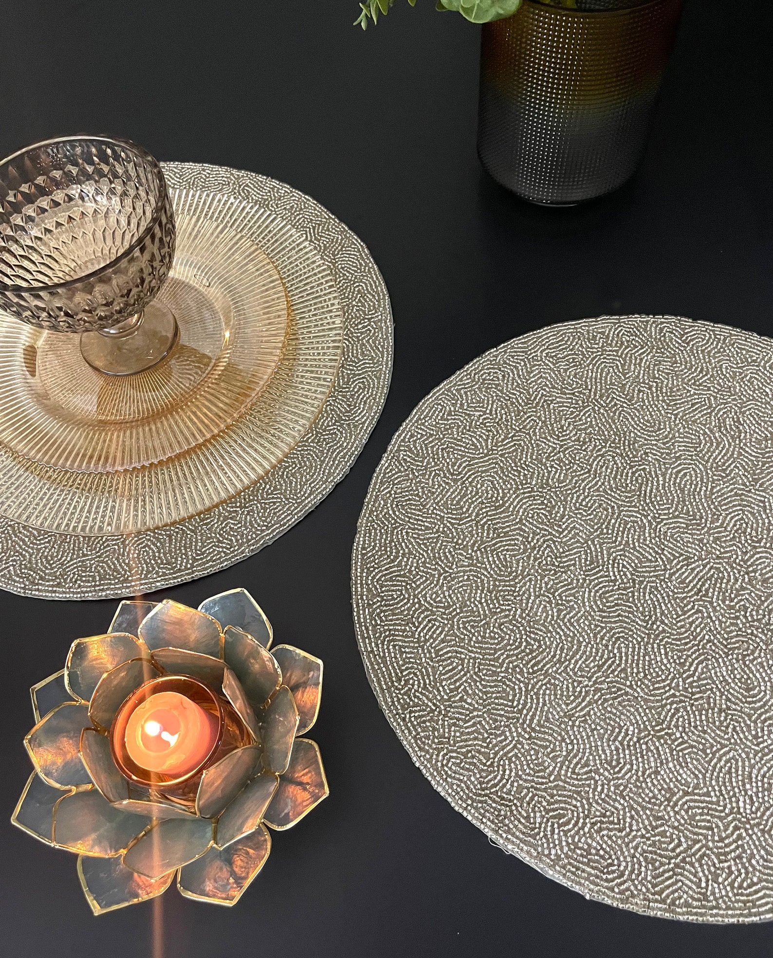 Luxury Beaded Handmade Placemat, Elegant Silver Decorative Centrepiece