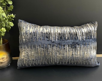 Decorative pillow, 12x20 inch, contemporary throw pillow, poly velvet, foil printed and beaded