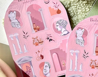 Hoja de pegatinas de estatuas griegas de Boho Society / Pegatinas de historia romana / Planificador de bullet journal decorativo / Ilustración de Light Academia