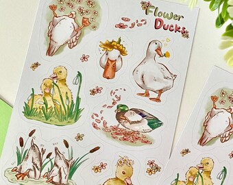 Hoja de pegatinas de pato estilo Cottagecore: pegatinas florales de primavera para planificador