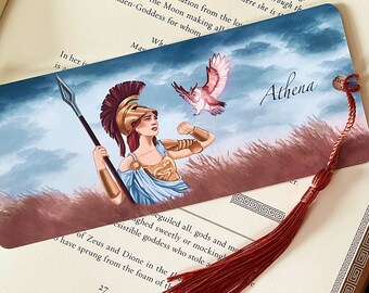 Greek Mythology Athena Bookmark | Greek Goddess Fierce Woman Illustration | Dark Academia Bookmark | Fantasy Fan-art Scholar Illustration