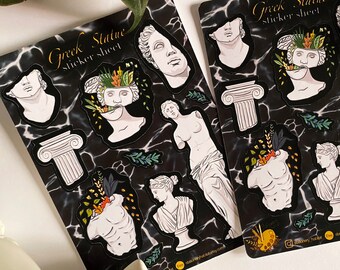 Hoja de pegatinas de Dark Academia: Estatuas griegas y romanas para bullet journaling