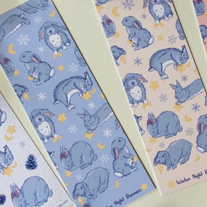 Segnalibro a forma di coniglietto invernale: fiocco di neve stravagante, luna e stella, regalo per lettori, regalo a forma di coniglietto delle nevi per lettori, accessorio per libri a forma di coniglio blu pastello