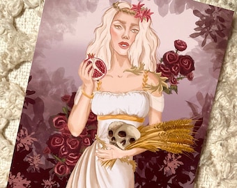 Persephone Art Print | Kore Art Print | Goddess of Spring | Queen of the Underworld | Greek Mythology Illustration | Greek Goddess Wall Art