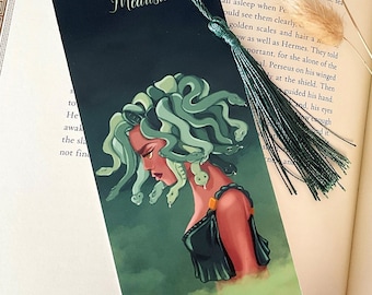 Marcapáginas de Medusa de la mitología griega / Material de papelería femenino para amantes de los libros / Regalo para lectores de estilo Dark Academia / Accesorio de lectura de fantasía sobre la diosa griega