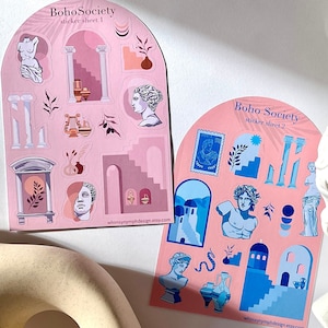 Stickerbundel Grieks standbeeld | Stickervel 'Boho Society' | Set stickervellen Boho Light Academia | Griekse standbeeldstickers